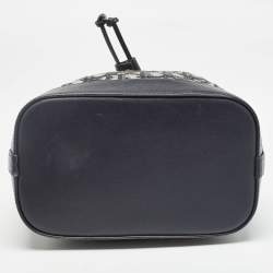 Pre Owned Dior Navy Blue Oblique Canvas and Leather Drawstring Chain Bucket Bag