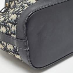 Pre Owned Dior Navy Blue Oblique Canvas and Leather Drawstring Chain Bucket Bag