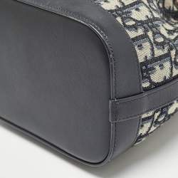 Pre Owned Dior Navy Blue Oblique Canvas and Leather Drawstring Chain Bucket Bag