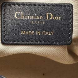 Pre Owned Dior Navy Blue Oblique Canvas and Leather Drawstring Chain Bucket Bag