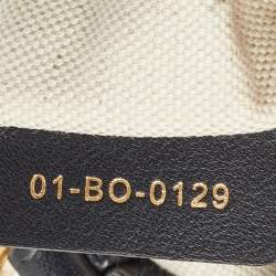 Pre Owned Dior Navy Blue Oblique Canvas and Leather Drawstring Chain Bucket Bag