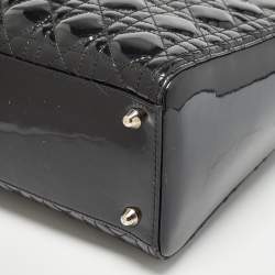 Pre Owned Dior Black Cannage Patent Leather Large Lady Dior Tote
