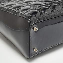 Pre Owned Dior Black Cannage Patent Leather Large Lady Dior Tote