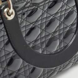 Pre Owned Dior Black Cannage Patent Leather Large Lady Dior Tote