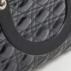 Pre Owned Dior Black Cannage Patent Leather Large Lady Dior Tote