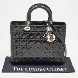 Pre Owned Dior Black Cannage Patent Leather Large Lady Dior Tote