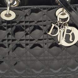 Pre Owned Dior Black Cannage Patent Leather Large Lady Dior Tote