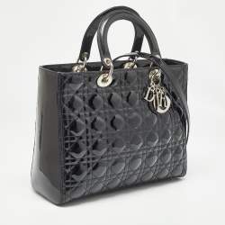 Pre Owned Dior Black Cannage Patent Leather Large Lady Dior Tote