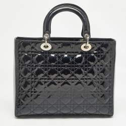 Pre Owned Dior Black Cannage Patent Leather Large Lady Dior Tote