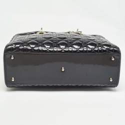 Pre Owned Dior Black Cannage Patent Leather Large Lady Dior Tote
