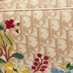 Pre Owned Dior Beige Oblique Coated Canvas Floral Embroidered Crossbody Bag