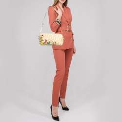 Pre Owned Dior Beige Oblique Coated Canvas Floral Embroidered Crossbody Bag