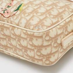 Pre Owned Dior Beige Oblique Coated Canvas Floral Embroidered Crossbody Bag