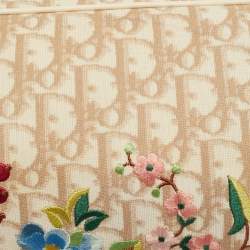 Pre Owned Dior Beige Oblique Coated Canvas Floral Embroidered Crossbody Bag