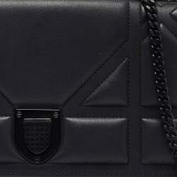Pre Owned Dior Black Ultra Matte Leather Diorama Wallet on Chain