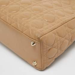 Pre Owned Dior Beige Cannage Leather Large Lady Dior Tote