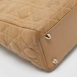 Pre Owned Dior Beige Cannage Leather Large Lady Dior Tote