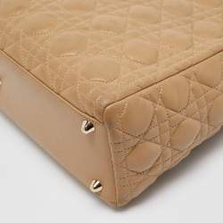 Pre Owned Dior Beige Cannage Leather Large Lady Dior Tote