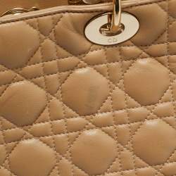 Pre Owned Dior Beige Cannage Leather Large Lady Dior Tote
