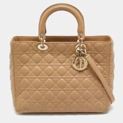 Pre Owned Dior Beige Cannage Leather Large Lady Dior Tote