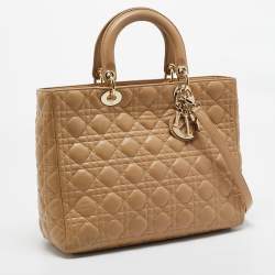 Pre Owned Dior Beige Cannage Leather Large Lady Dior Tote