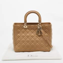Pre Owned Dior Beige Cannage Leather Large Lady Dior Tote