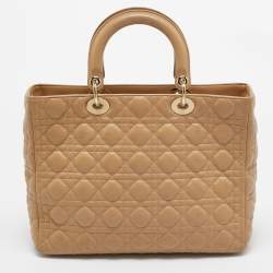 Pre Owned Dior Beige Cannage Leather Large Lady Dior Tote