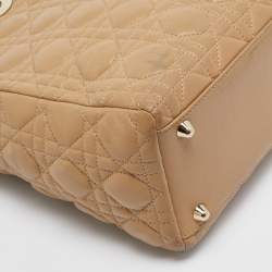 Pre Owned Dior Beige Cannage Leather Large Lady Dior Tote