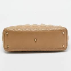 Pre Owned Dior Beige Cannage Leather Large Lady Dior Tote