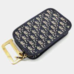 Pre Owned Dior Navy Blue/Biege Oblique Canvas Clutch Bag