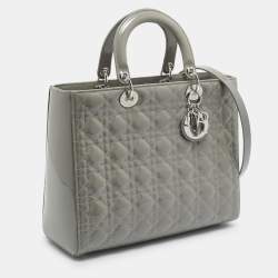 Dior Grey Cannage Patent Leather Large Lady Dior Tote