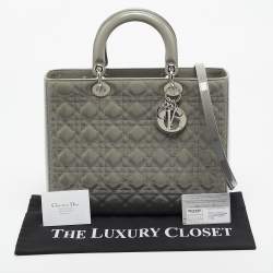 Dior Grey Cannage Patent Leather Large Lady Dior Tote