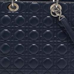 Pre Owned Dior Navy Blue Cannage Leather Large Lady Dior Tote