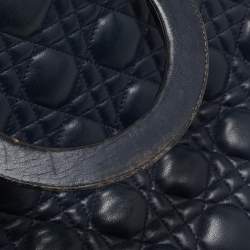Pre Owned Dior Navy Blue Cannage Leather Large Lady Dior Tote