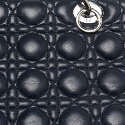 Pre Owned Dior Navy Blue Cannage Leather Large Lady Dior Tote