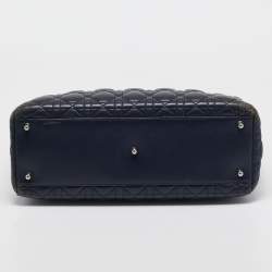 Pre Owned Dior Navy Blue Cannage Leather Large Lady Dior Tote