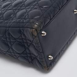 Pre Owned Dior Navy Blue Cannage Leather Large Lady Dior Tote