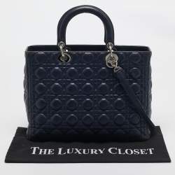 Pre Owned Dior Navy Blue Cannage Leather Large Lady Dior Tote