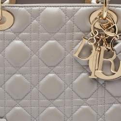 Dior Silver Cannage Leather Medium Lady Dior Tote