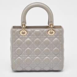 Dior Silver Cannage Leather Medium Lady Dior Tote