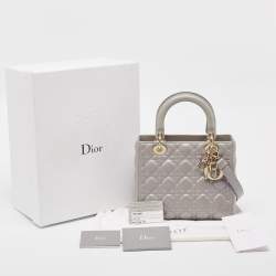 Dior Silver Cannage Leather Medium Lady Dior Tote