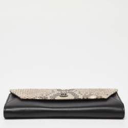 Pre Owned Dior Black/Beige Leather and Python Addict Rendez-Vous Wallet on Chain