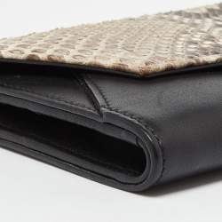 Pre Owned Dior Black/Beige Leather and Python Addict Rendez-Vous Wallet on Chain