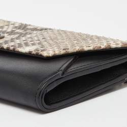 Pre Owned Dior Black/Beige Leather and Python Addict Rendez-Vous Wallet on Chain