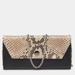Pre Owned Dior Black/Beige Leather and Python Addict Rendez-Vous Wallet on Chain
