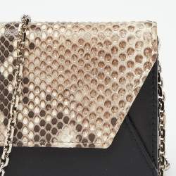 Pre Owned Dior Black/Beige Leather and Python Addict Rendez-Vous Wallet on Chain