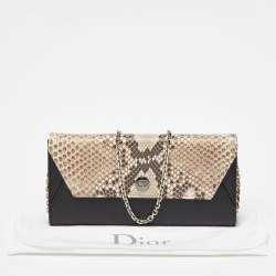 Pre Owned Dior Black/Beige Leather and Python Addict Rendez-Vous Wallet on Chain