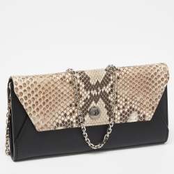 Pre Owned Dior Black/Beige Leather and Python Addict Rendez-Vous Wallet on Chain