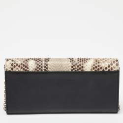 Pre Owned Dior Black/Beige Leather and Python Addict Rendez-Vous Wallet on Chain