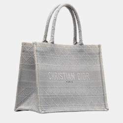 Dior Grey Medium Cannage Embroidered Book Tote